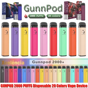 GunnPod 2000 Puffs Vapeable preaplable Vape 1250mAh Batería E Cigarrillo Deivce 18350 8ml Vaporizador Kit de inicio VS Elf Bar 20 Flavs Pen Pod POW POWPOD